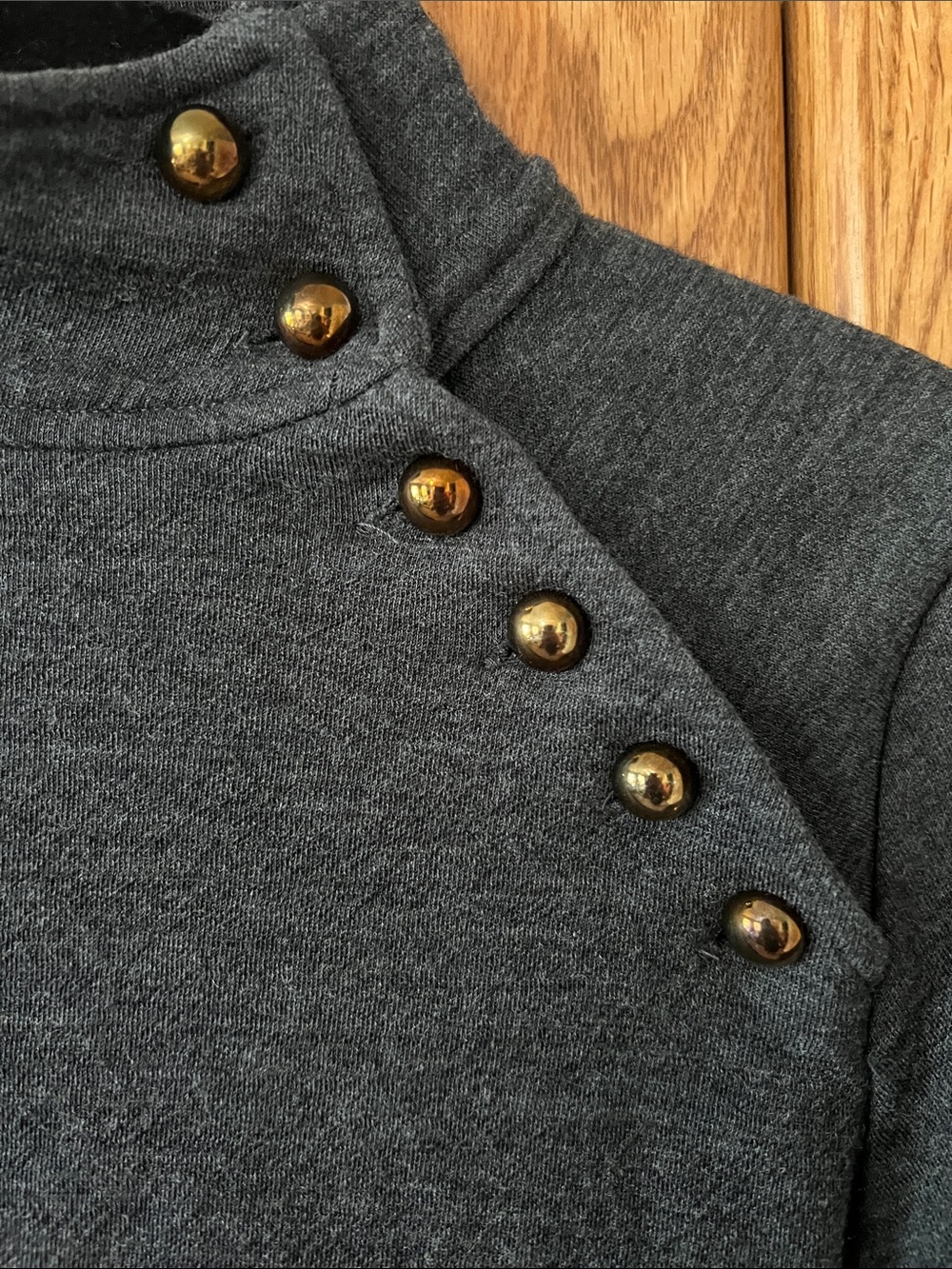Milly of New York wool blend mock neck button detail charcoal gray shift dress - Picture 2 of 6